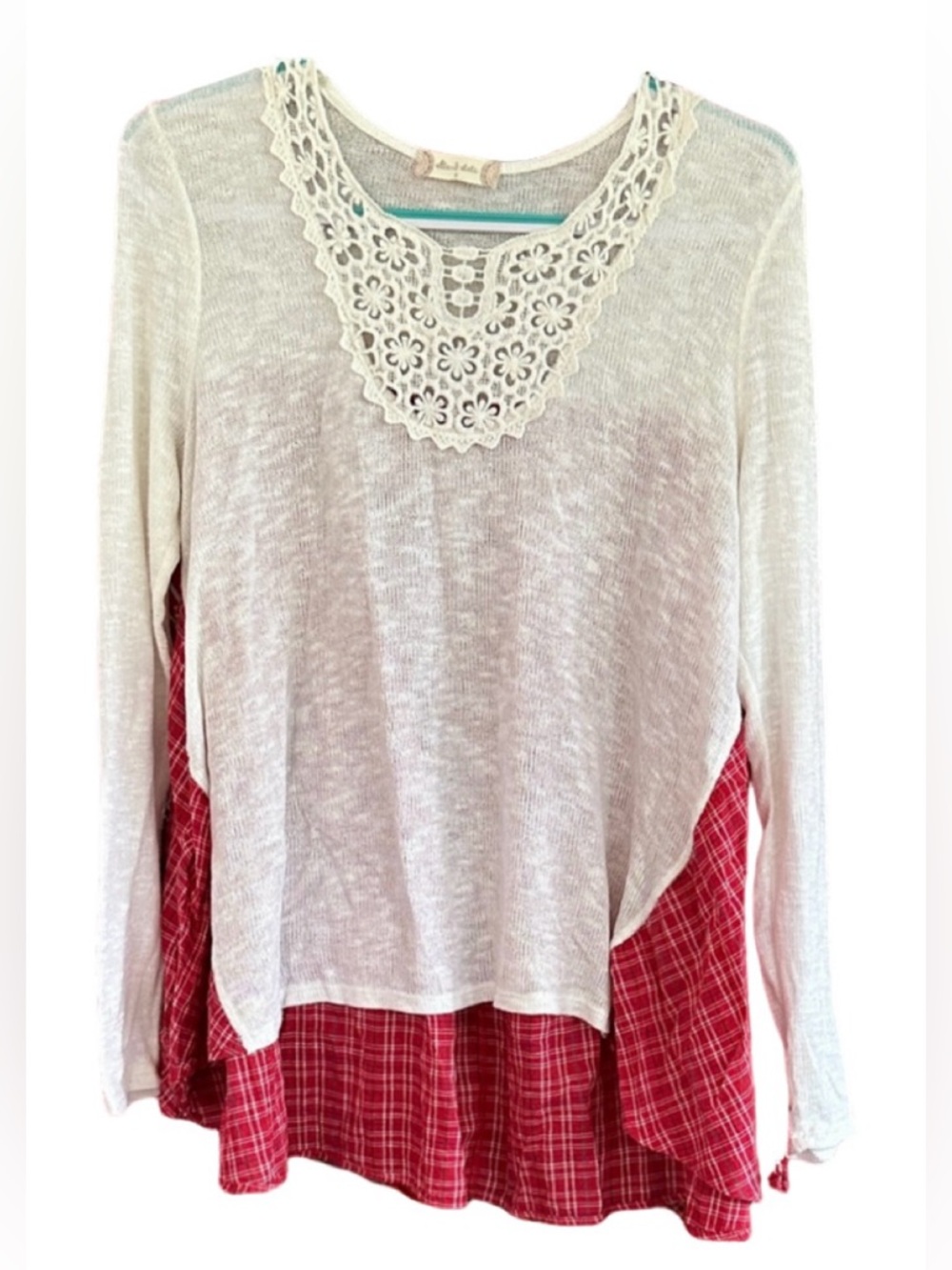 Altar’d State White and Red Lace Trim Top